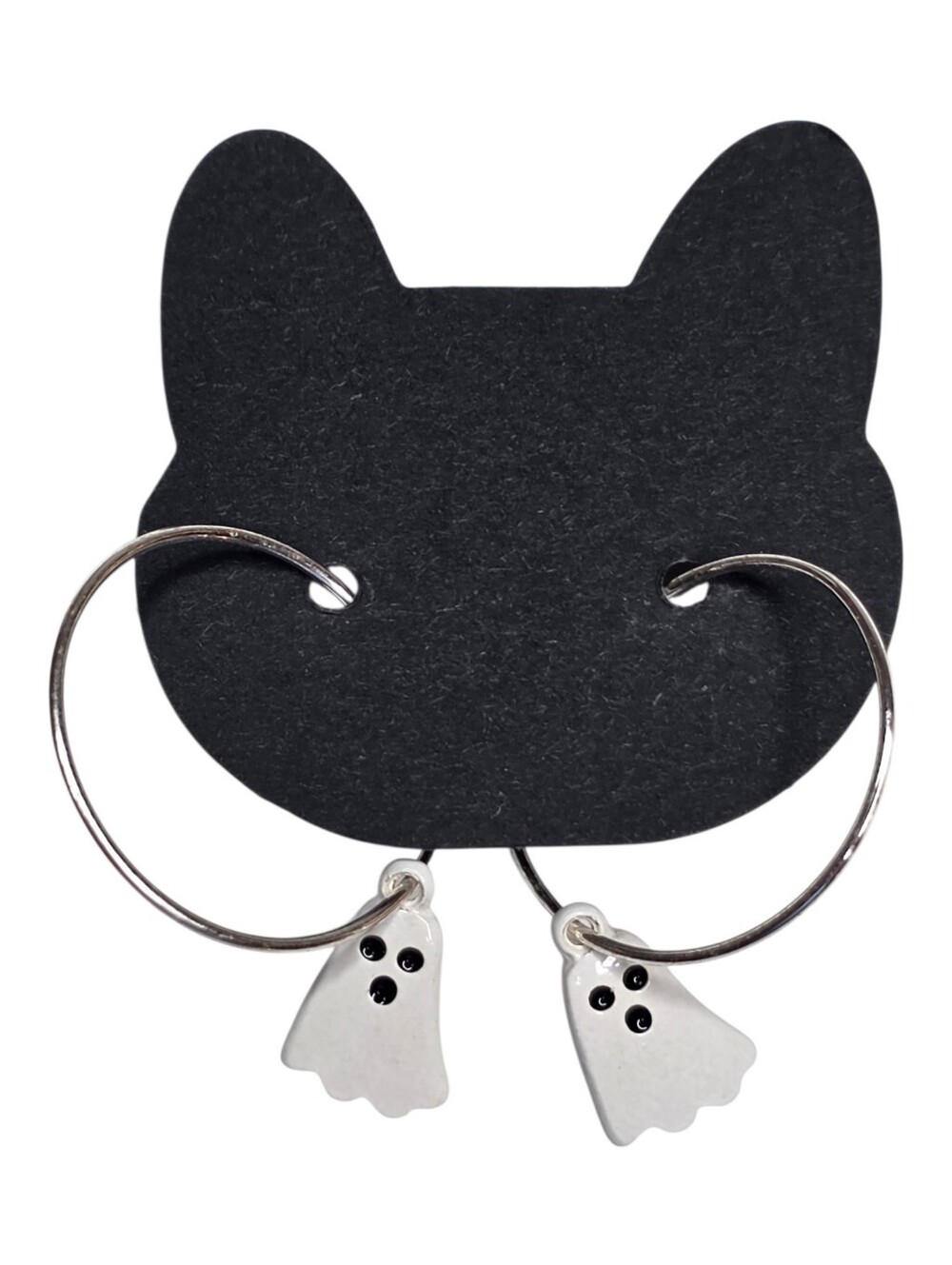 Small Mini White Ghost Charm Thin Silver Hoop Earrings Halloween Fashion Jewelry